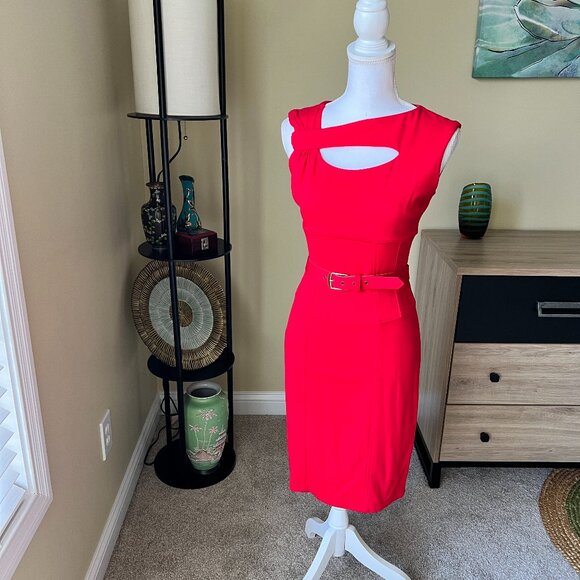Joseph Ribkoff Red Belted Cocktail Formal Dress - Picture 1 of 4